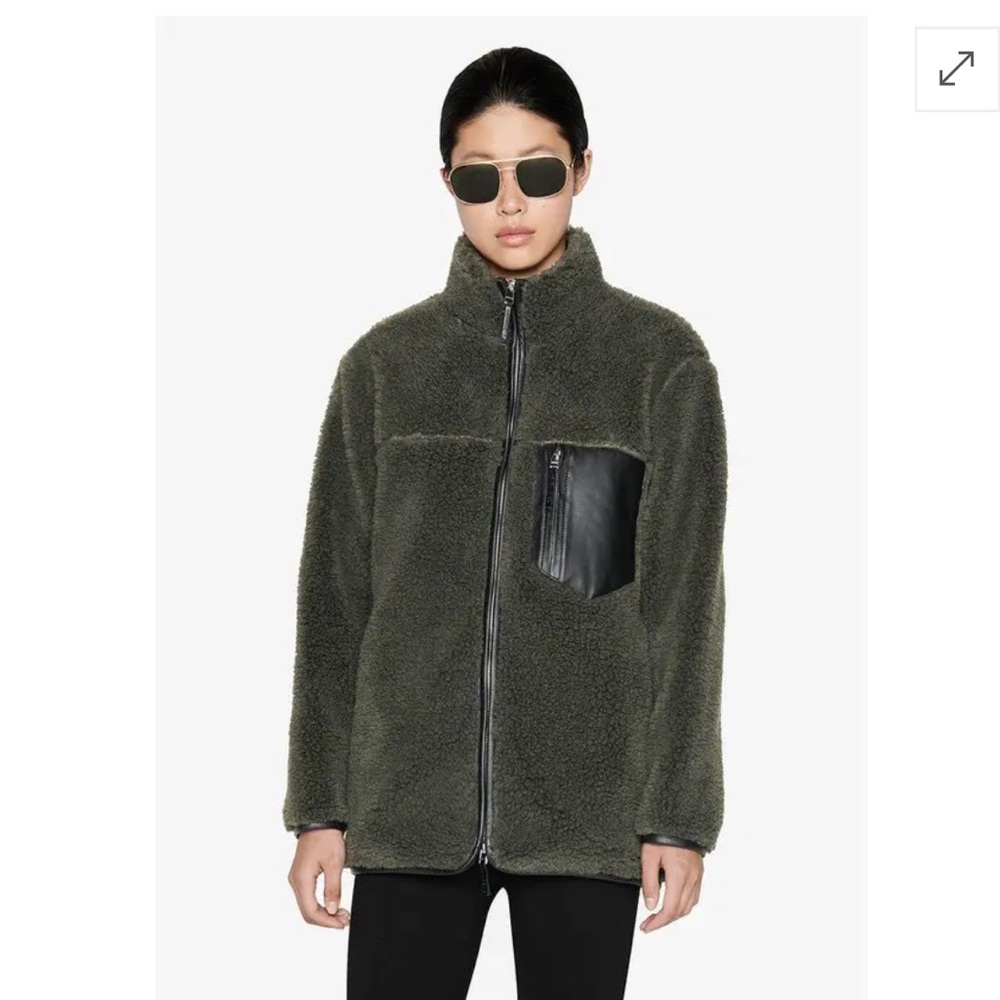 Anine Bing Olive Teddy Jacket with Black Accents